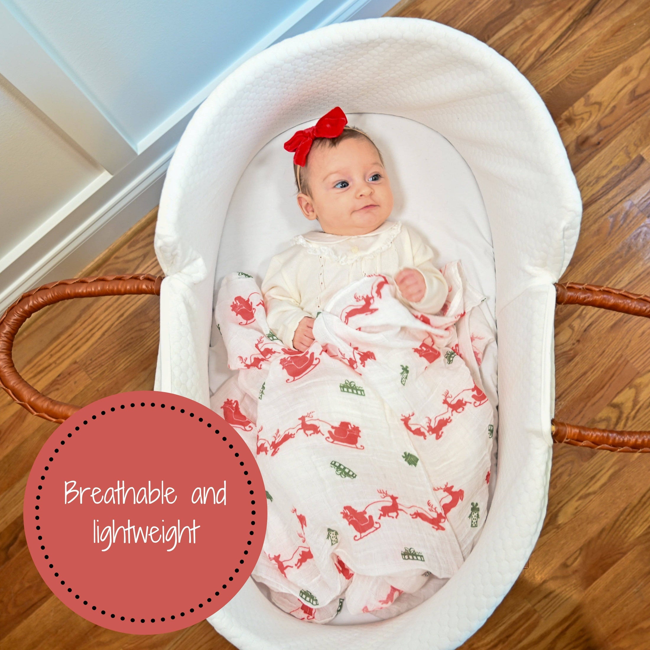 Santa & Reindeer Cotton Muslin Swaddle Blanket