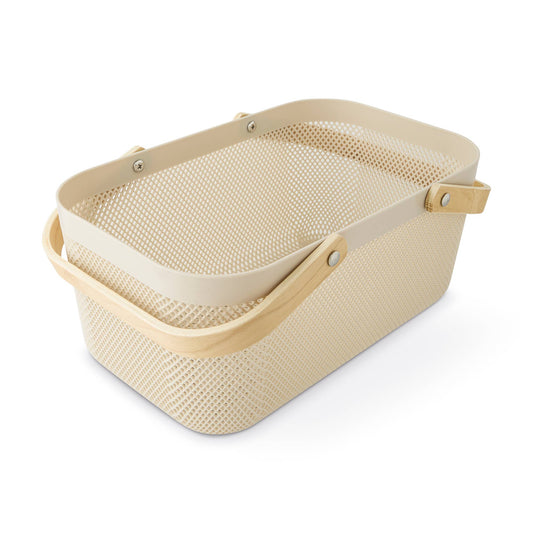 15.74"x 9.64" x 7.48" - PP Mesh Basket w/ Wooden Handle - FS