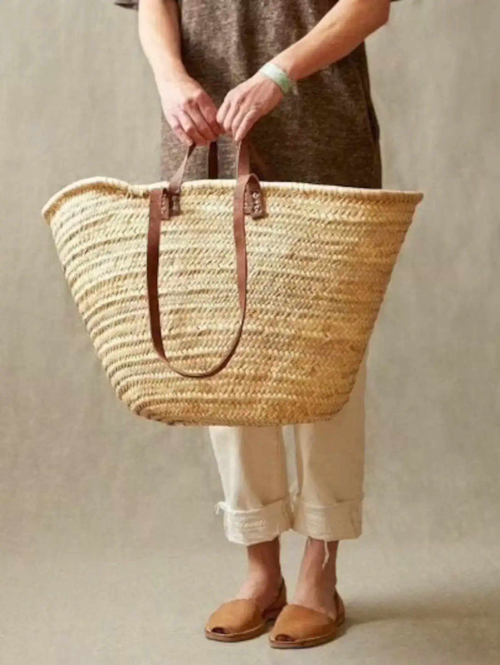 French Market Straw Tote with Leather Handles