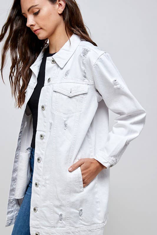 3/4 COTTON DENIM QUARTER JACKETS DISTRESSED WASHED