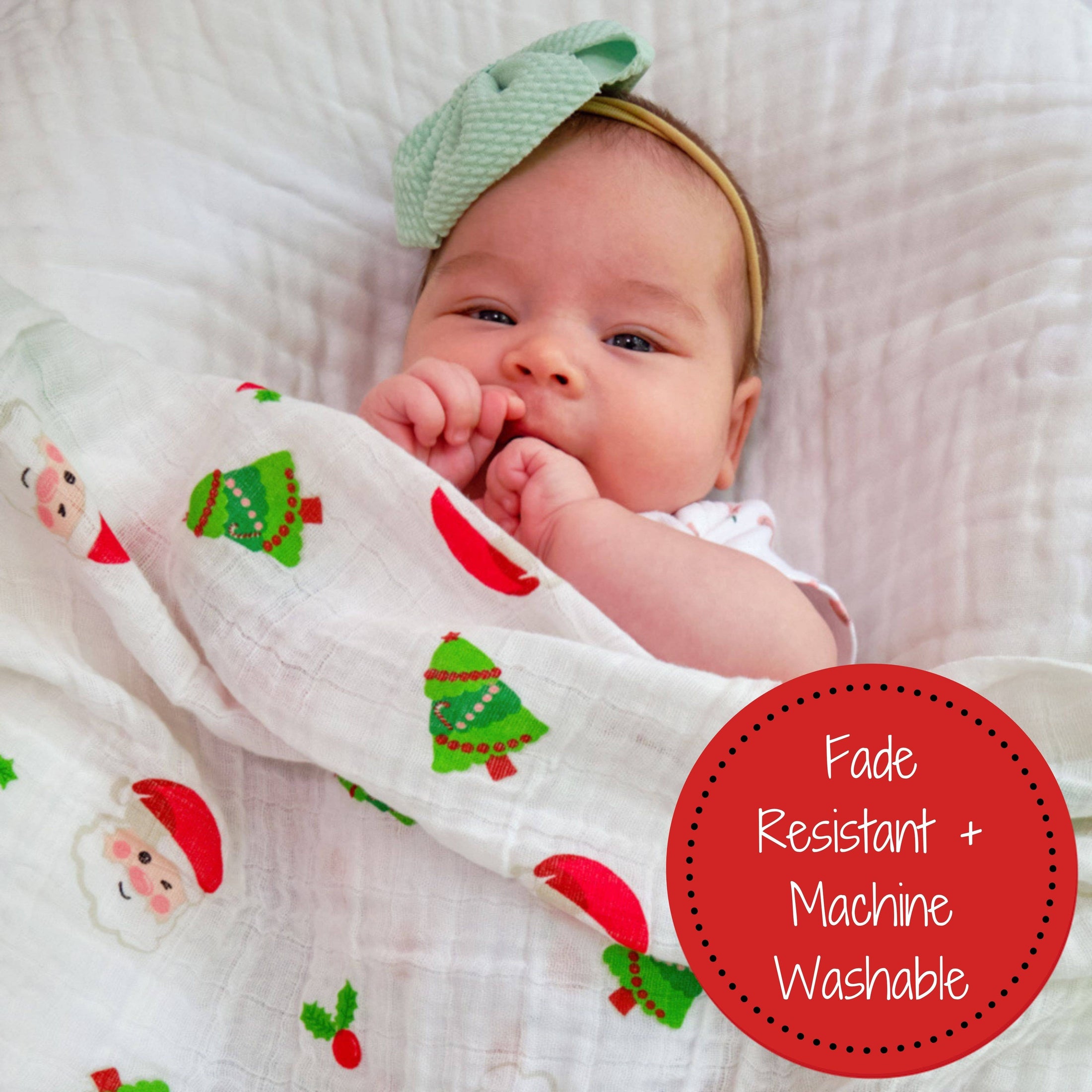 Santa & Christmas Trees Cotton Muslin Swaddle Blanket